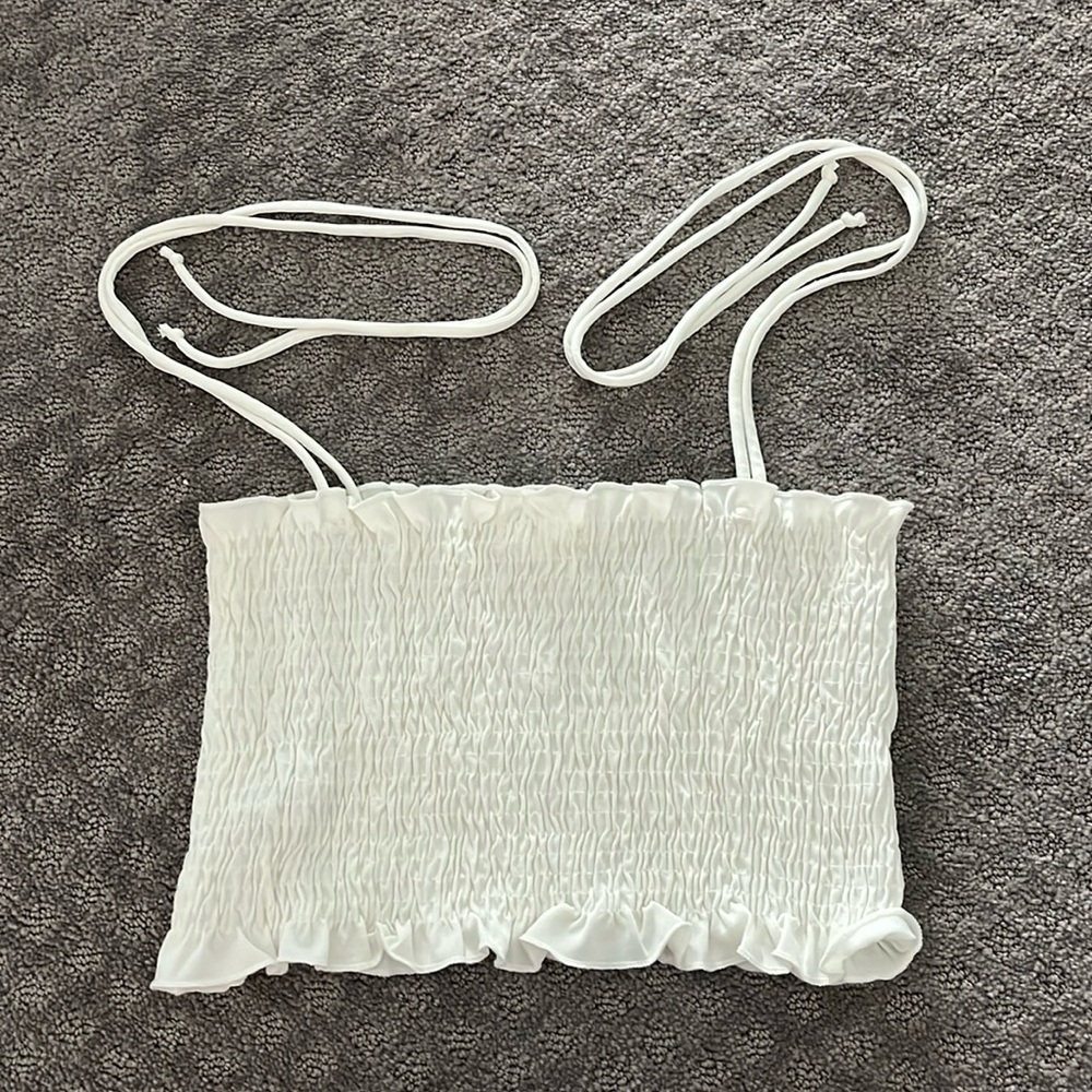 White ruffle tube top with straps